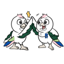 A sticker of a pair of cartoon rosellas exchanging a high five